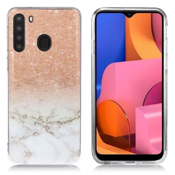 Marble Samsung Galaxy A21 Cover - Lyserød / hvid / sort Orange