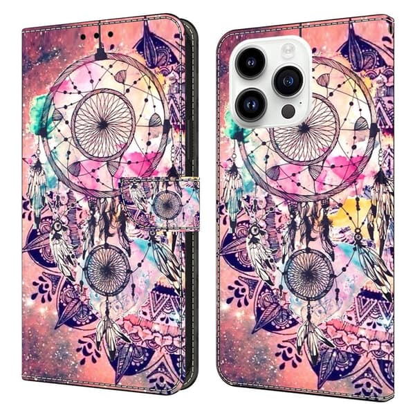 iPhone 16 Pro Plånboksfodral Mönster Tryck Stativ Läder Flip Telefonskal - Vindspel Rosa