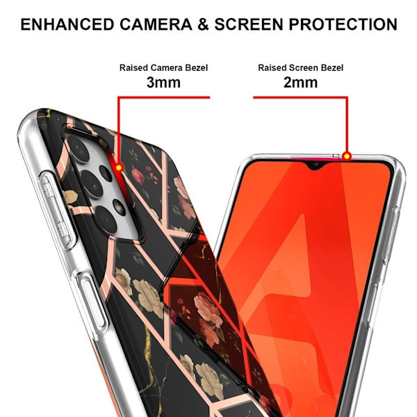 Marmormotiv Samsung Galaxy A32 5G skal - Svart Marmor / Blomma multifärg