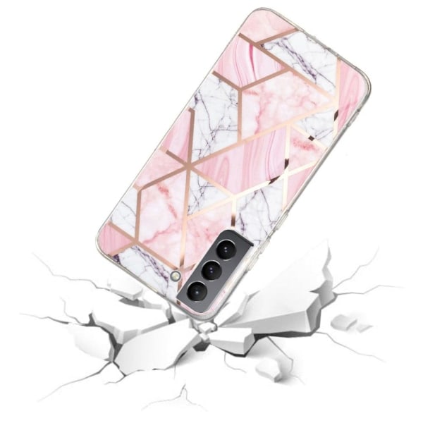 Marble Samsung Galaxy S22 Plus Suojakotelo - Valkoinen Gravel / Pinkki Marble Pink