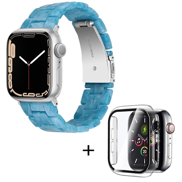 Klockarmband med 3 pärlor i resin och genomskinligt fodral för Apple Watch Series 3/2/1 42mm - Blå Marmor Blå