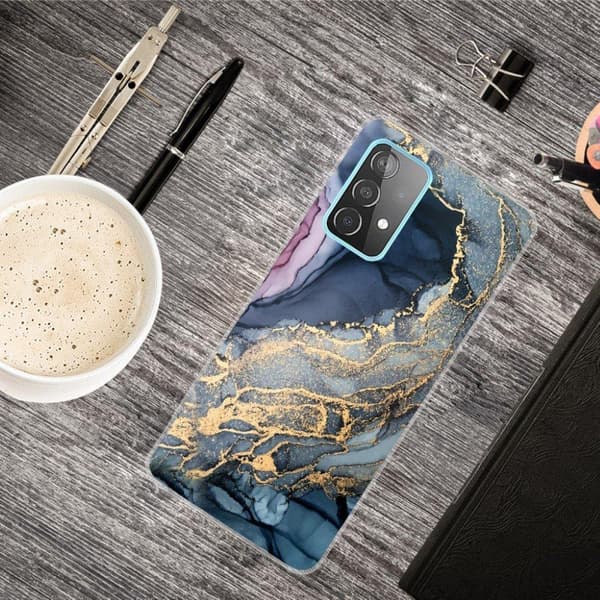 marmor Samsung Galaxy A72 5G etui - blå on Golden Splash marmor Blue