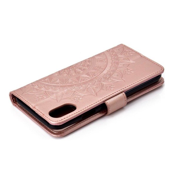 iPhone Xr flip cover i læder med Mandala-mønster - Rose Gold Multicolor