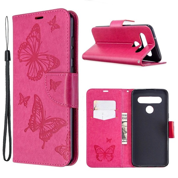 Butterfly läder LG K61 fodral - Rosa Rosa