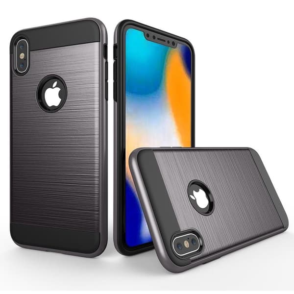 iPhone 9 beskyttelses deksel av hybrid materiale med børstet tekstur - Svart Silver grey