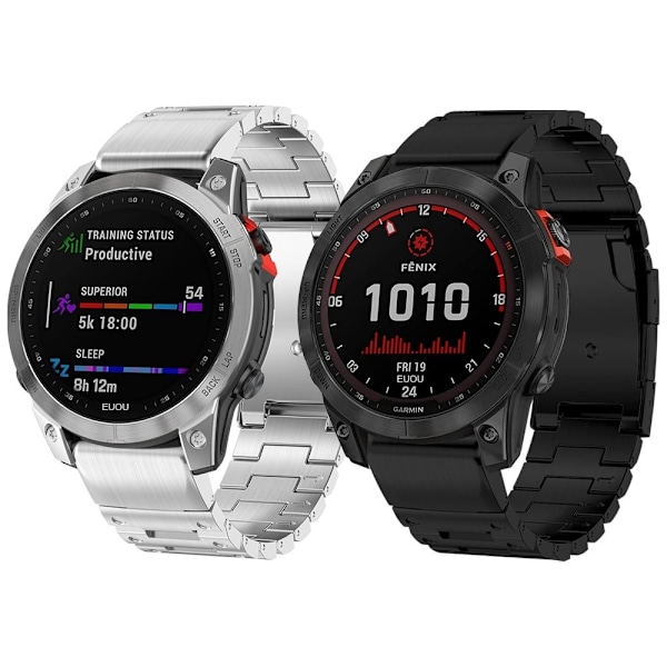 22 mm klockarmband i rostfritt stål för Garmin-klocka - Svart Svart