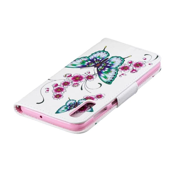 Samsung Galaxy A50 mønster læretui - Butterfly og Flower Multicolor