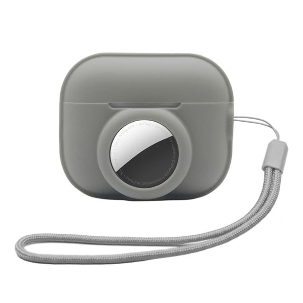 AirPods Pro 2 / AirTags silicone case with strap - Grey Silvergrå