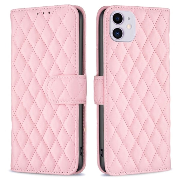 Rombemønster, matt flip-deksel for iPhone 11 - Rosa Pink