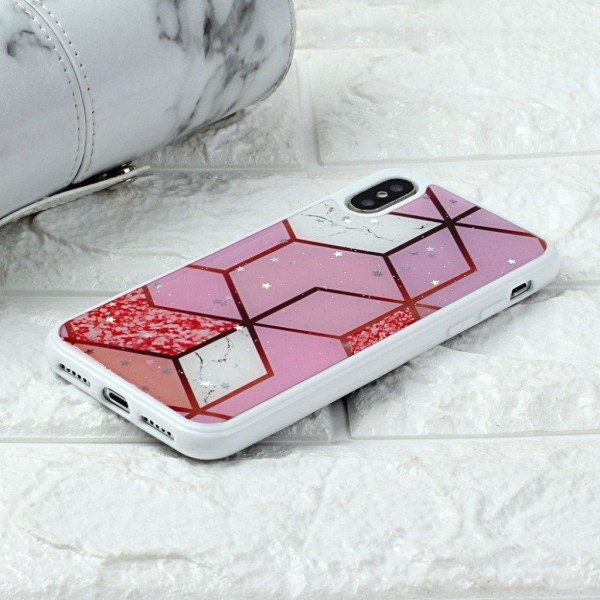 Marble iPhone Xs Max kuoret - Vaaleanpunainen timantti laatta ja Pink