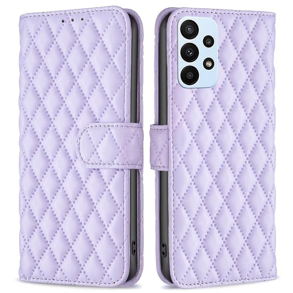 Rombemønster, matt flip-deksel for Samsung Galaxy A23 - Lilla Purple