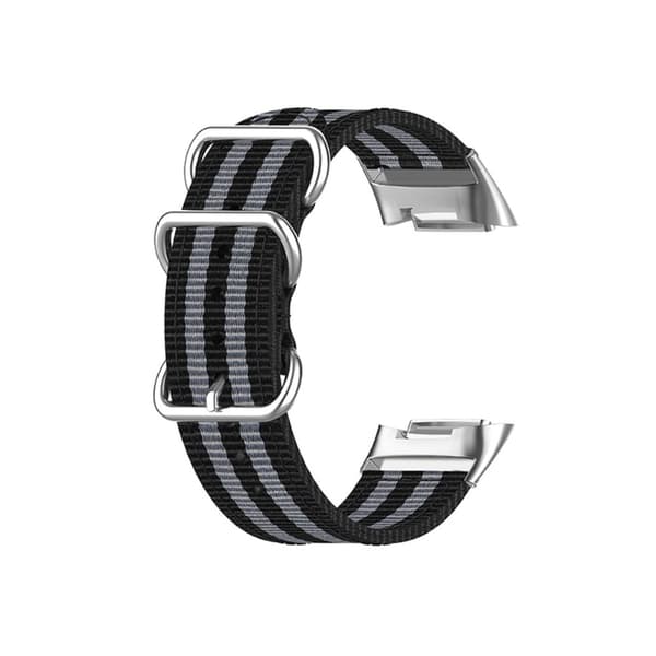 Fitbit Charge 5 elastisk nylon-urrem med sølvfarvet spænde - Sort / Grå / Sort / Grå / Sort Multicolor