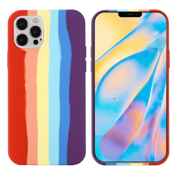 iPhone 15 Pro Rainbow Rubberized Liquid Silicone and Bumpresistent Cover Fiber Lining stødsikkert Phone Case - Rød Red