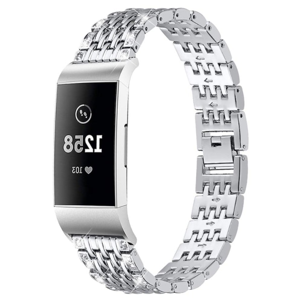 Fitbit Charge 4 / Charge 3 klockarmband med strassdekor - Silver Silvergrå