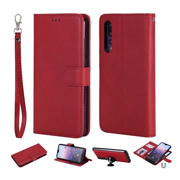 Huawei P20 Pro aftageligt læder flip etui - Rød Red