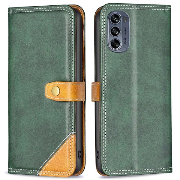 BINFEN tvåfärgat läder Motorola Moto G62 5G fodral - Grön Grön