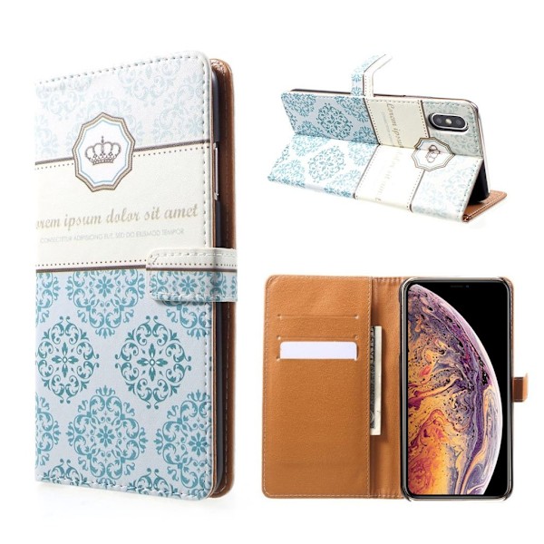 iPhone Xs Max flip cover i mønstret læder - Damask Flower Blue