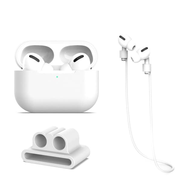 AirPods Pro 2 silikondeksel med stropp og øreproppholder - Hvit White