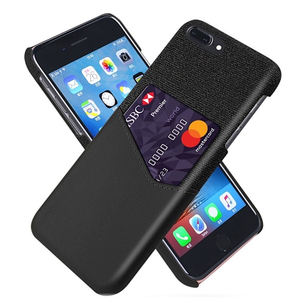 KSQ-telefonetui i stof og vegansk læder med kortplads iPhone 8/7 Plus 5,5 tommer - Sort Black