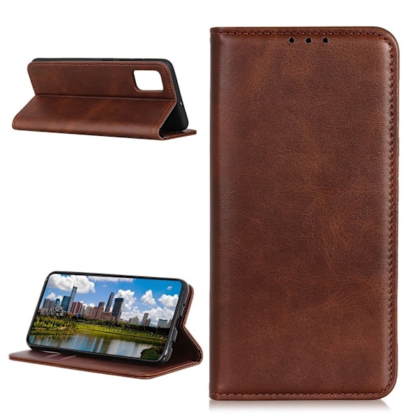 Lompakko-style Aitoa Nahkaa Läppäkotelo For Samsung Galaxy A72 5G - Kahvi Brown