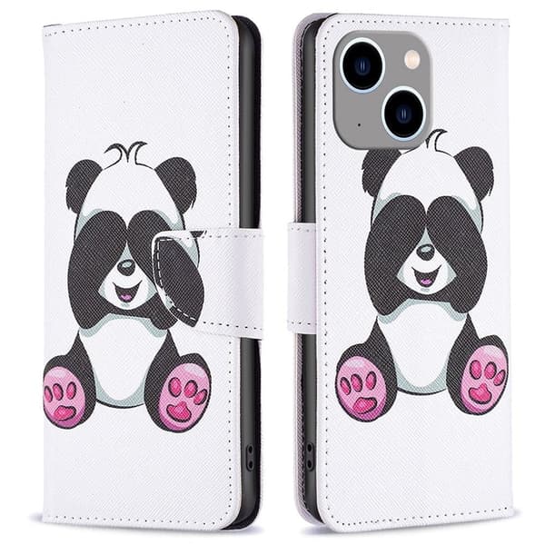 BF Pattern Printing Leather Series-2 iPhone 14 Plus 6.7 inch Stand Wallet stødsikkert Vegansk Læder Phone Case Drop Resistant Cover - Panda White