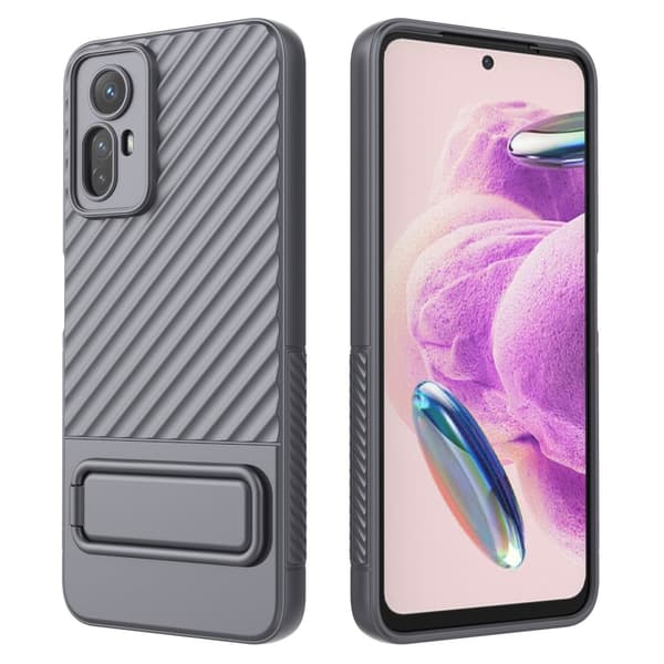 Skyddande reptåligt Xiaomi Redmi Note 12S skal med stativ - Silver/Grå Silvergrå
