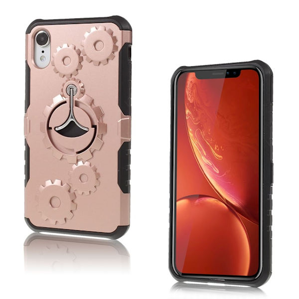 IPhone 9 mobilskal plast silikon  utfällbart ställ kugghjulsmönster - Rosenguld multifärg