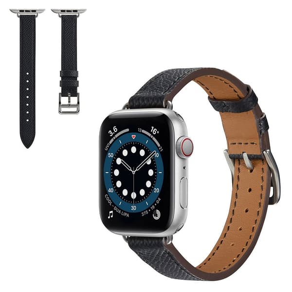 Urrem i læder med krydsstruktur til Apple Watch 42mm - 44mm - Sort Black