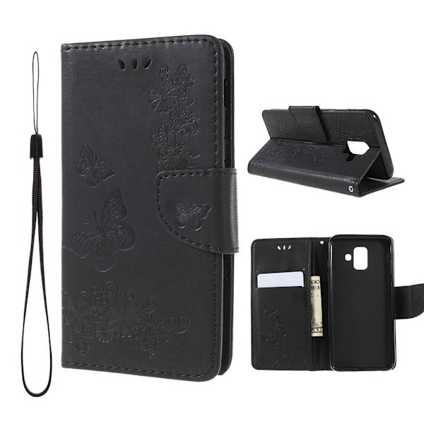 Butterfly läder Samsung Galaxy A6 (2018) fodral - Svart Svart
