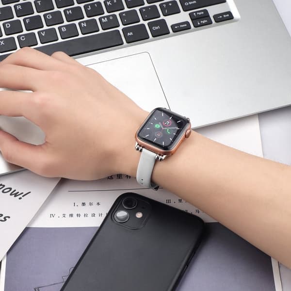 Apple Watch (45mm) Simple Ekte Lær Klokkereimer - Hvit / Størrelse: L White