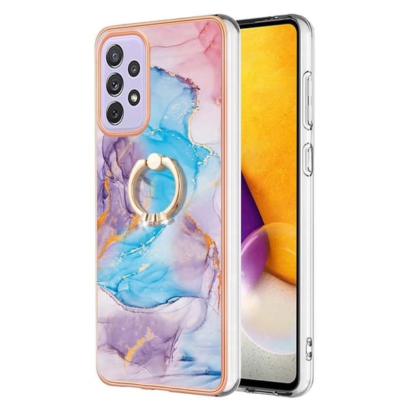 Marble Patterned Suojakuori With Ring Holder For Samsung Galaxy A73 - Milky Way Marble Blue Multicolor