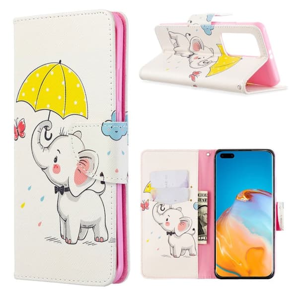 Wonderland Huawei P40 Pro flip etui - Elephant holder en paraply Multicolor