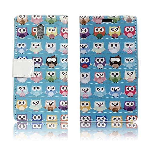 Samsung Galaxy J7 (2017) vintagetyylinen nahkakotelo - Sinisen taustan pöllöt Multicolor