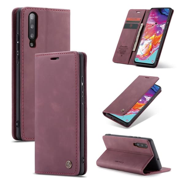 CaseMe Samsung Galaxy A70 Vintage kotelot - Viininpunainen Red