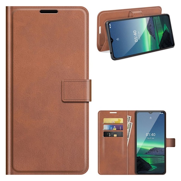 Wallet-style Læder Etui til Nokia 1.4 - Brun Brown
