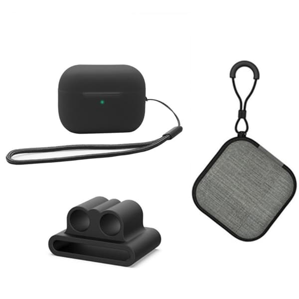AirPods Pro 2 silikoneetui med opbevaringsboks og holder - Sort Black