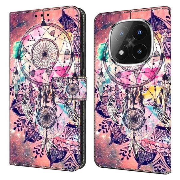 Xiaomi Redmi Note 14 Pro 4G plånboksfodral mönster tryckning stativ läder flip telefonskydd - Vindspel Rosa