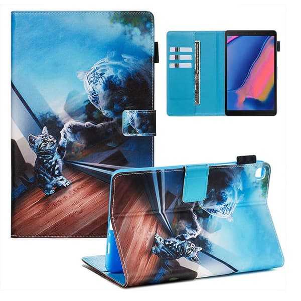 Samsung Galaxy Tab A 8.0 + S Pen (2019) stilig mønster lær flip etui - Cat og Tiger Refleksjon Multicolor