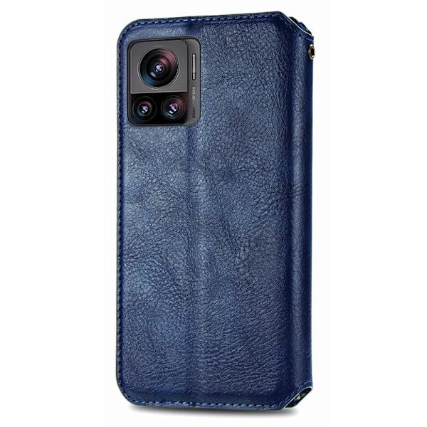 Läderfodral med A Snygg Rhombus Avtryck till Motorola Edge 30 Ultra / X30 Pro - Blå Blå