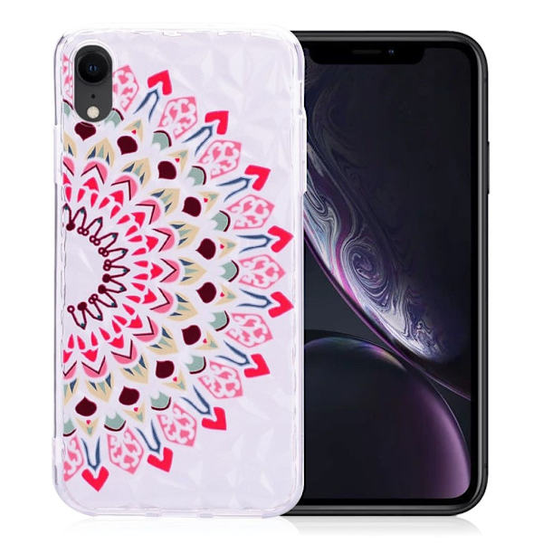 iPhone Xr etui med 3D-diamandstruktur - Halv Blomst Multicolor