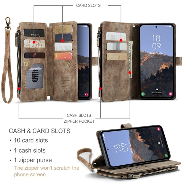 CaseMe Samsung Galaxy A54 etui med lynlås og pung - Brun Brown