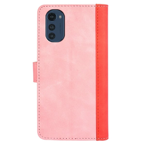 To Farvet Læder Flip Case til Motorola Moto E32 - Lyserød Pink