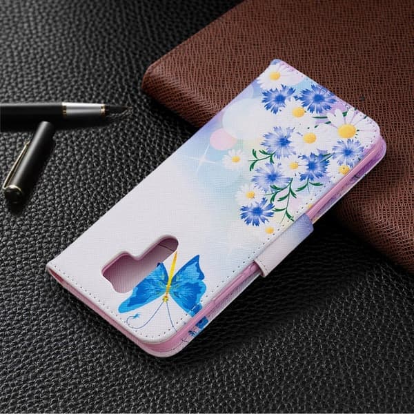 Wonderland Xiaomi Redmi 9 Flippetui - Blå Sommerfugl og Blomster Multicolor