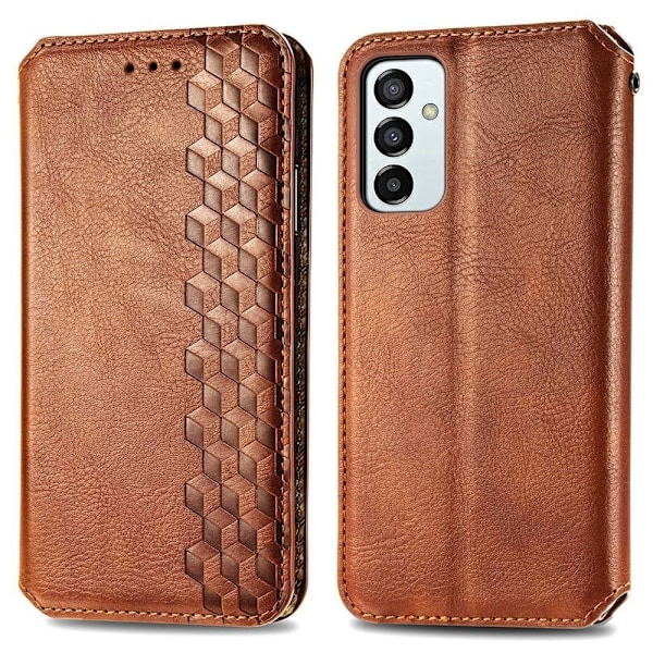 Läder Samsung Galaxy M23 fodral med romb-design - Brun Brun