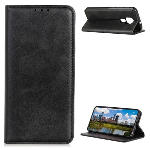 Wallet-style ægte Læder Flipcase til Motorola Moto G9 Play - Sort Black