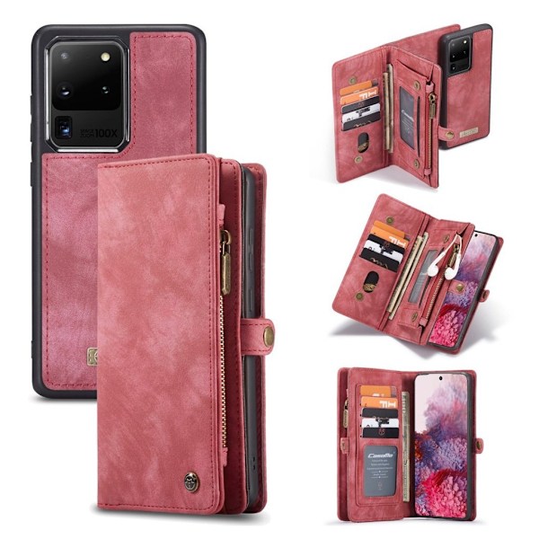 CaseMe Samsung Galaxy S20 Ultra Zipper Wallet kotelot - Punainen Red