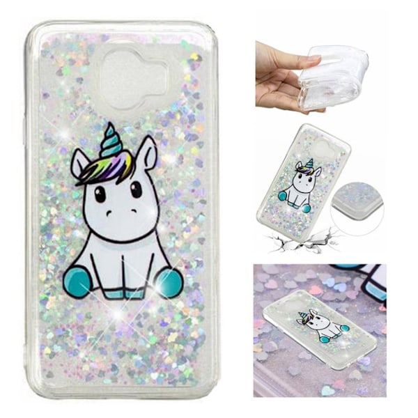 Samsung Galaxy J4 (2018) flytande glitter skal med tryckt mönster - Gullig enhörning multifärg