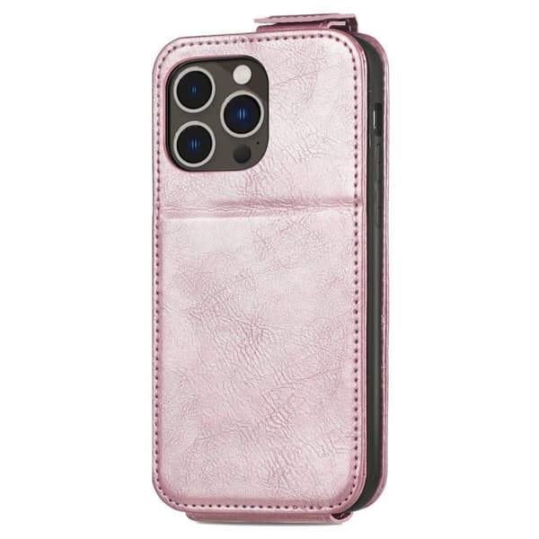 Lodret iPhone 14 Pro flip etui med lynlås - Pink Pink