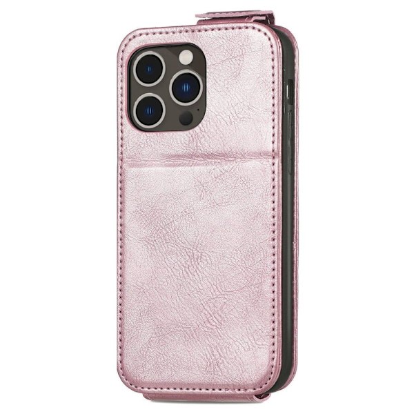 Vertical Flip Phone Suojakotelo With Zipper For iPhone 14 Pro - Ruusukulta Pink