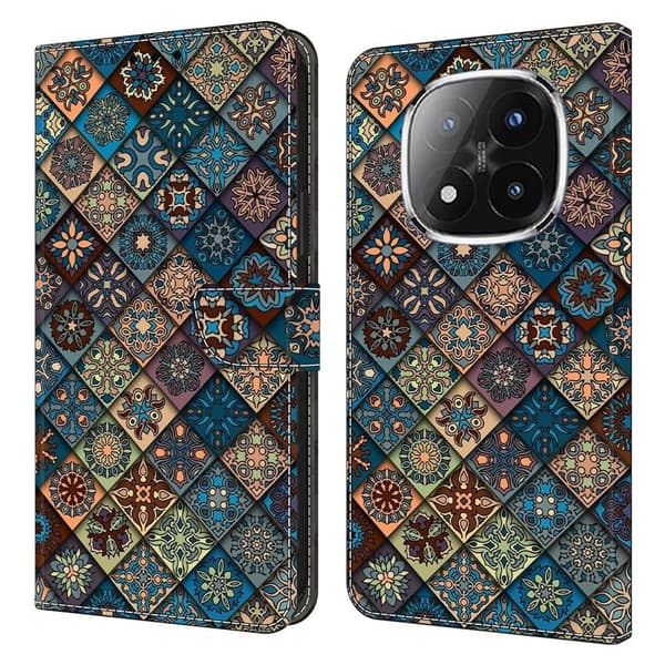 Xiaomi Redmi Note 14 Pro 4G plånboksfodral mönster tryckning stativ läder flip telefonskydd - Blå Blommor Blå